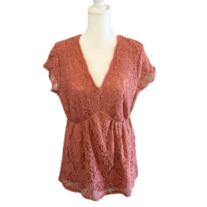 Liberty Love Lace sinched waist blouse, V- Neck, Blush pink, fully lined,